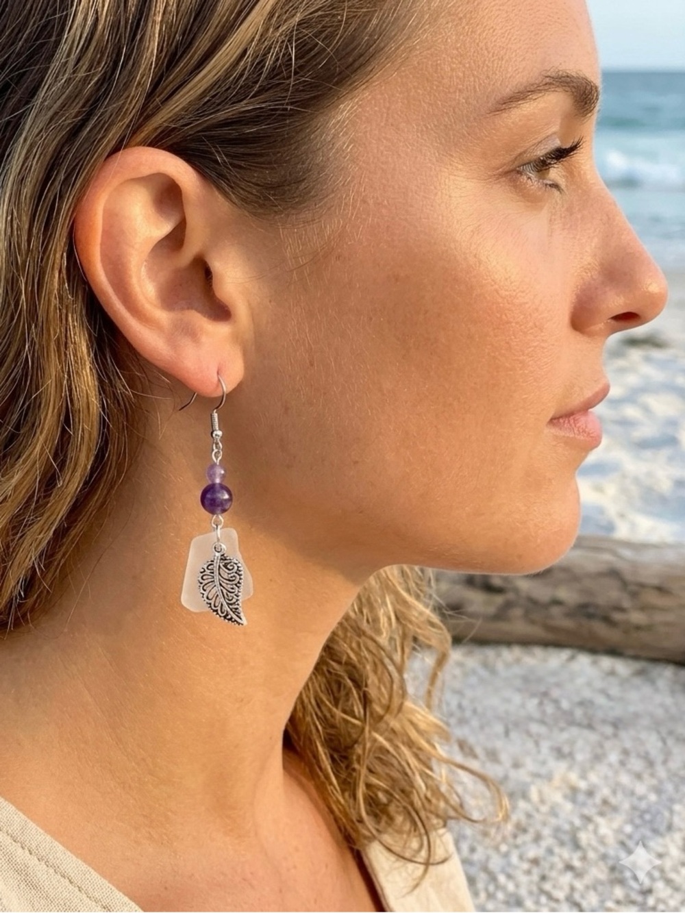 🌿🌺Beach Glass Boho Earrings
